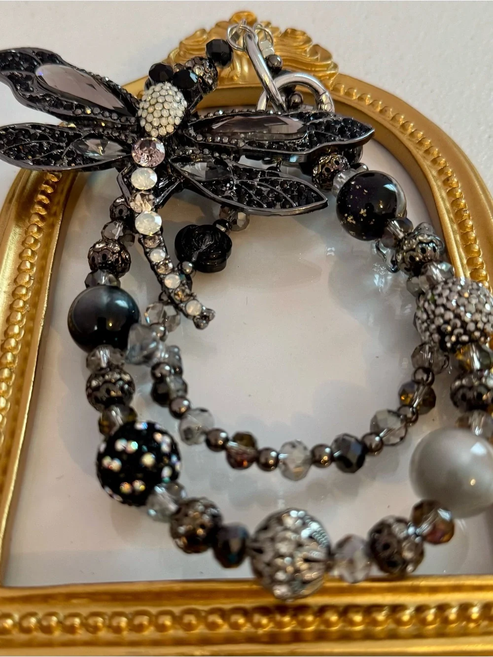 New Black Crystal Dragonfly Beaded Phone Chain